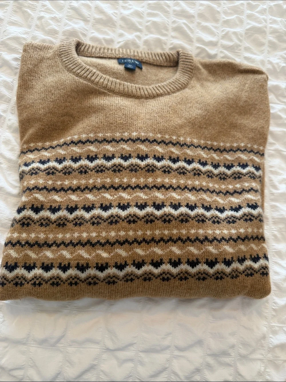 J. Crew Camel color Crewneck Sweater with Fair Isle Yoke